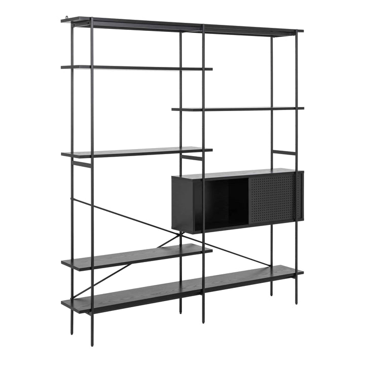 Angus Bookcase with 1 Sliding Door & 5 Shelves in Black - TidySpaces