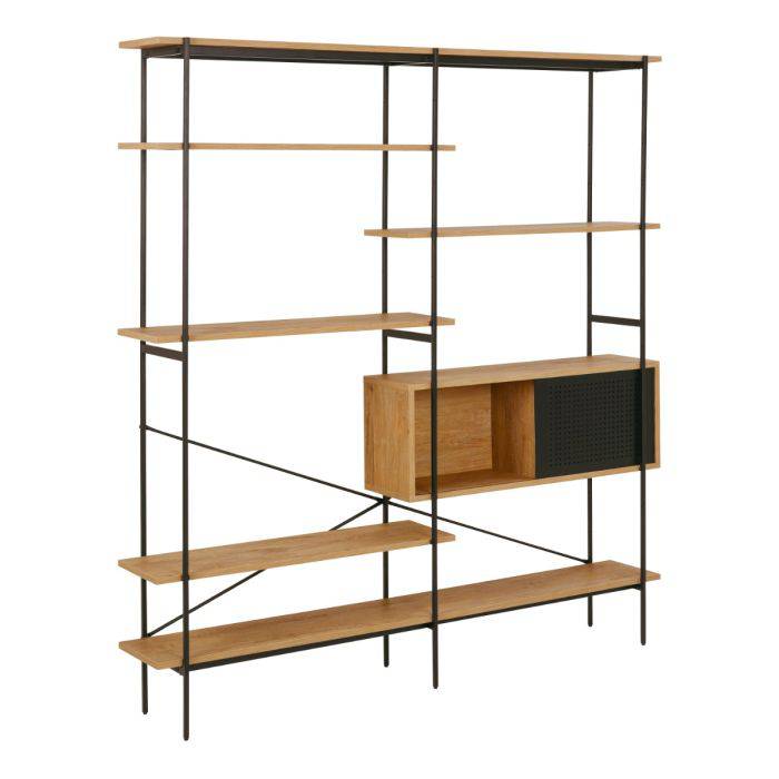 Angus Bookcase with 1 Sliding Door & 5 Shelves in Oak & Black - TidySpaces