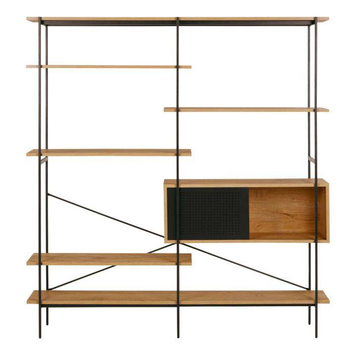 Angus Bookcase with 1 Sliding Door & 5 Shelves in Oak & Black - TidySpaces