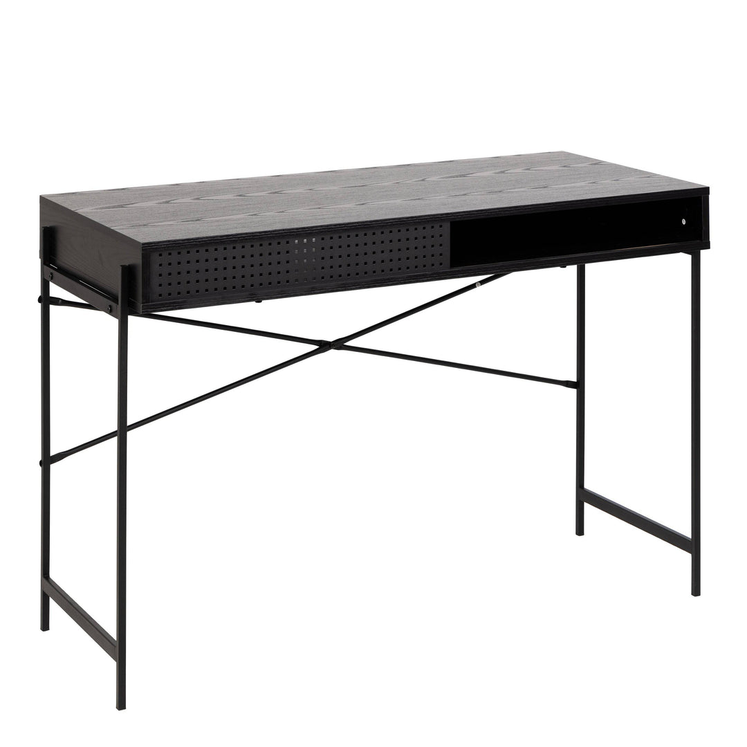 Angus Office Desk with Sliding Door in Black - TidySpaces