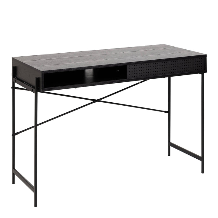 Angus Office Desk with Sliding Door in Black - TidySpaces