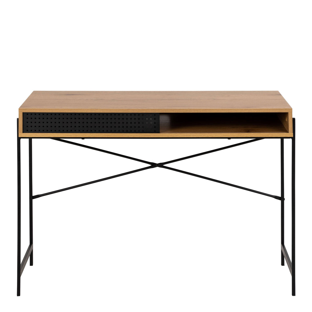 Angus Office Desk with Sliding Door in Oak & Black - TidySpaces