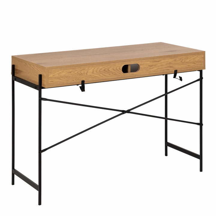 Angus Office Desk with Sliding Door in Oak & Black - TidySpaces