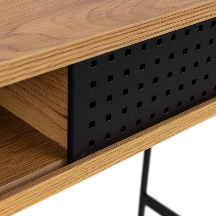 Angus Office Desk with Sliding Door in Oak & Black - TidySpaces