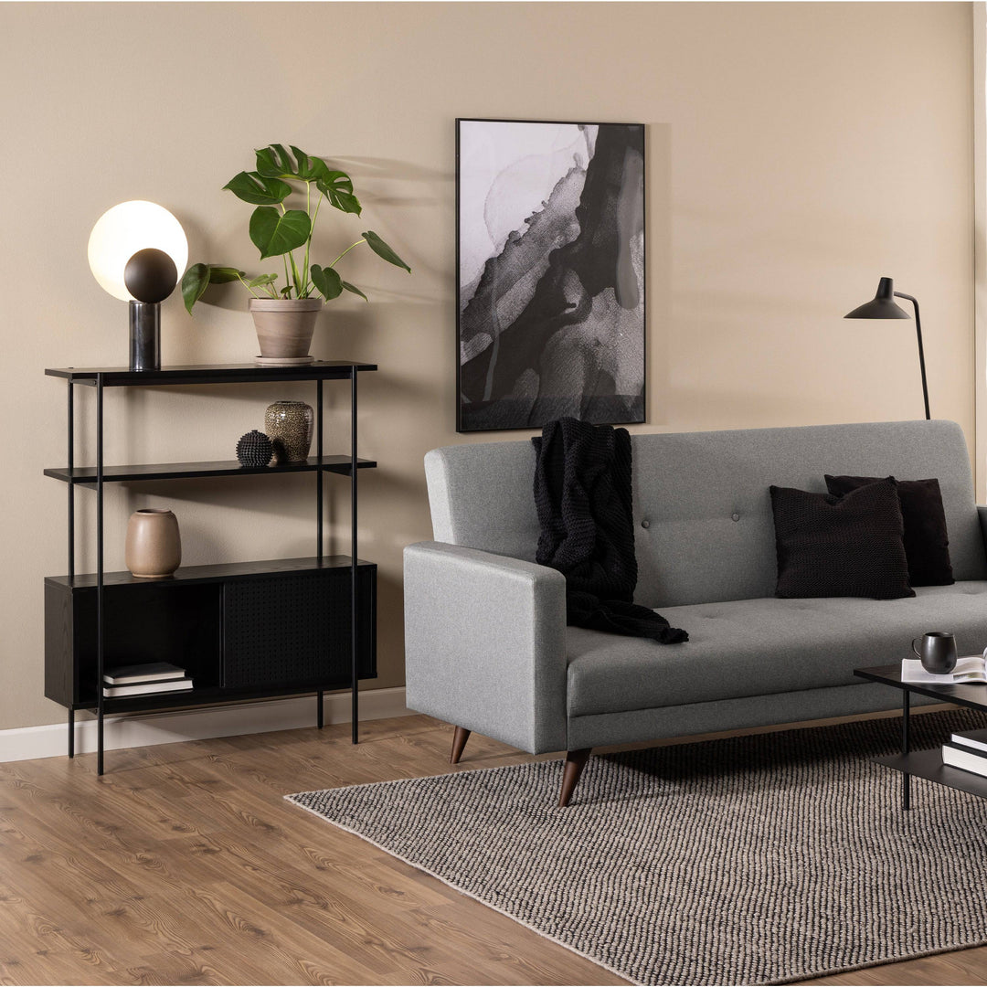 Angus Small Bookcase with 2 Sliding Doors in Black - TidySpaces