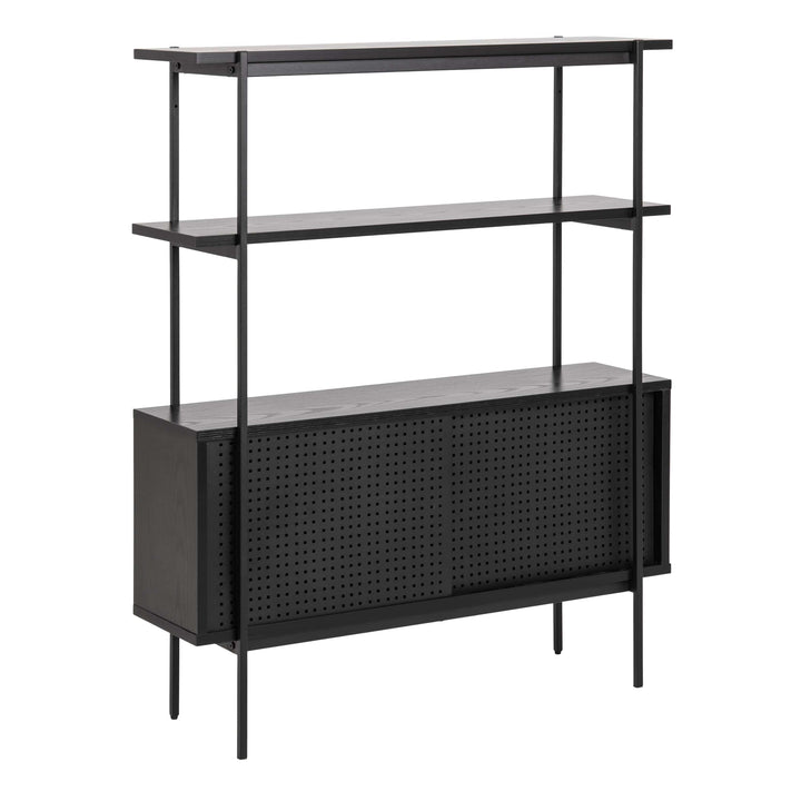 Angus Small Bookcase with 2 Sliding Doors in Black - TidySpaces