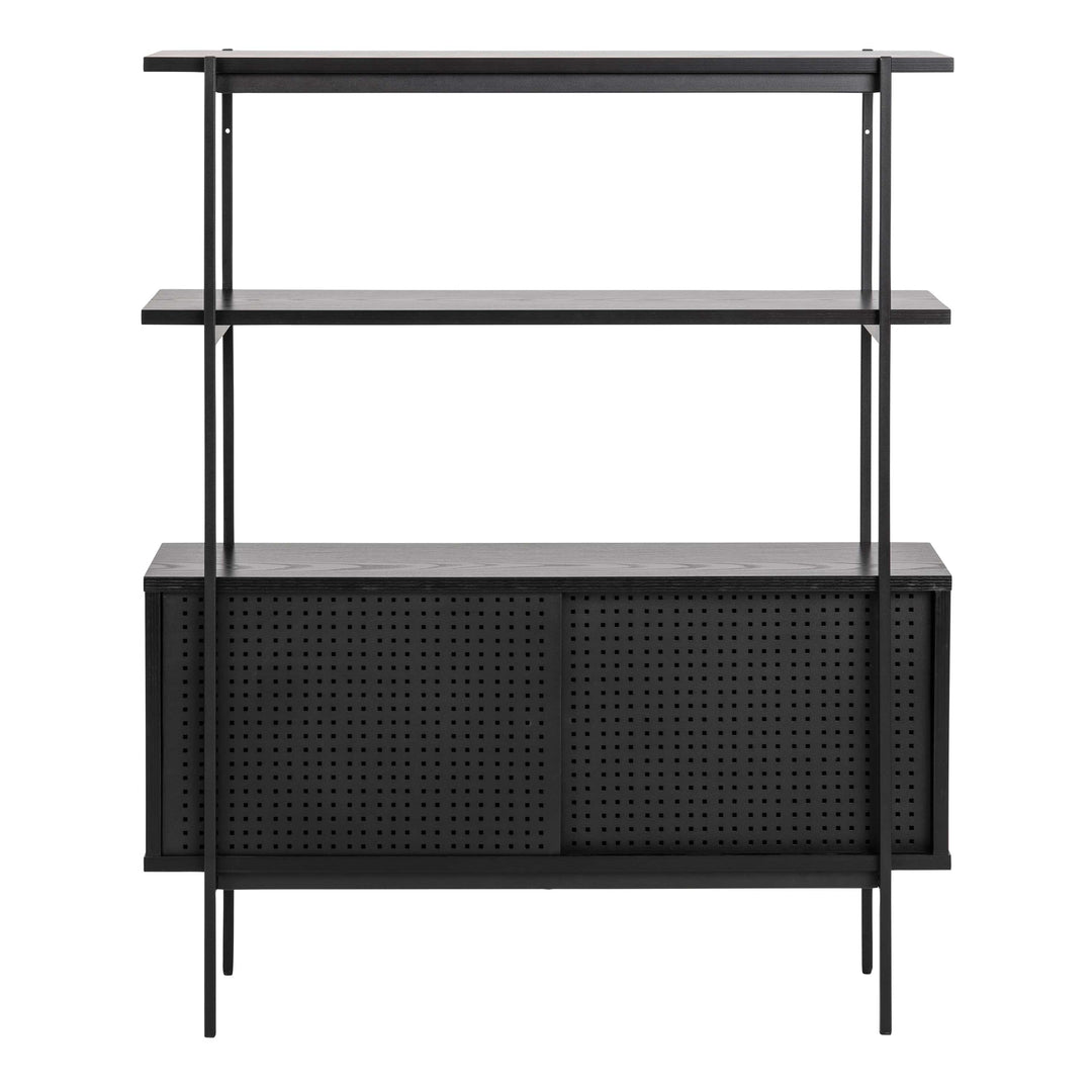 Angus Small Bookcase with 2 Sliding Doors in Black - TidySpaces