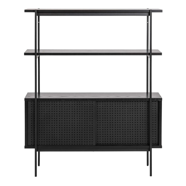 Angus Small Bookcase with 2 Sliding Doors in Black - TidySpaces