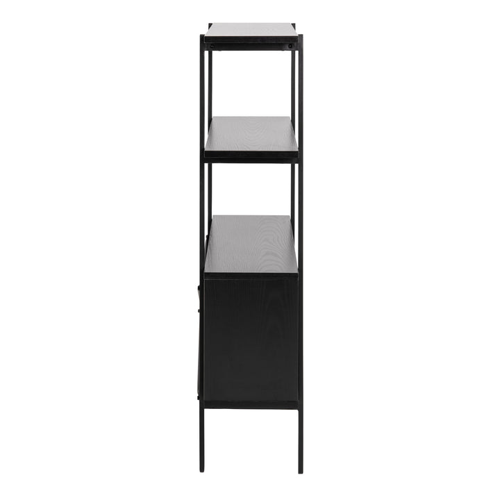 Angus Small Bookcase with 2 Sliding Doors in Black - TidySpaces