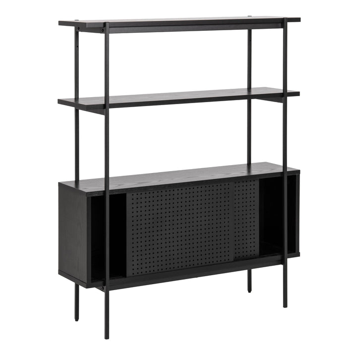 Angus Small Bookcase with 2 Sliding Doors in Black - TidySpaces