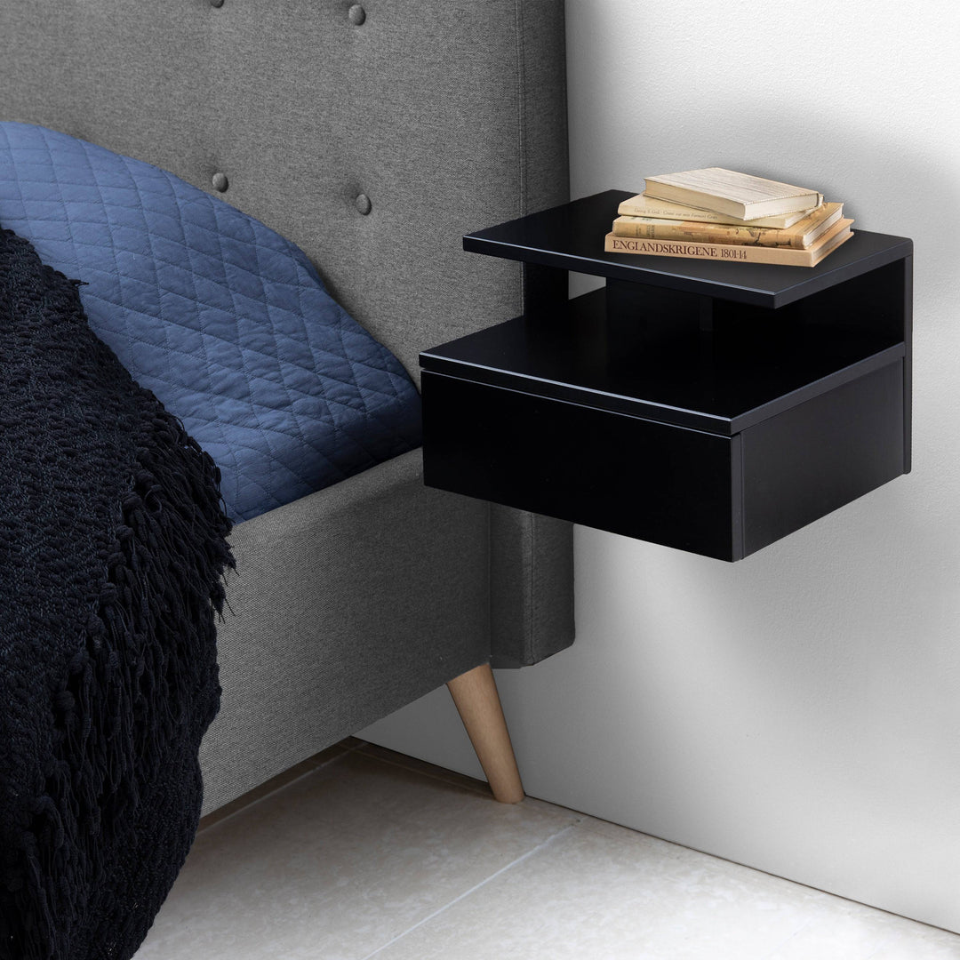 Ashlan Bedside Table with 1 Drawer in Black - TidySpaces