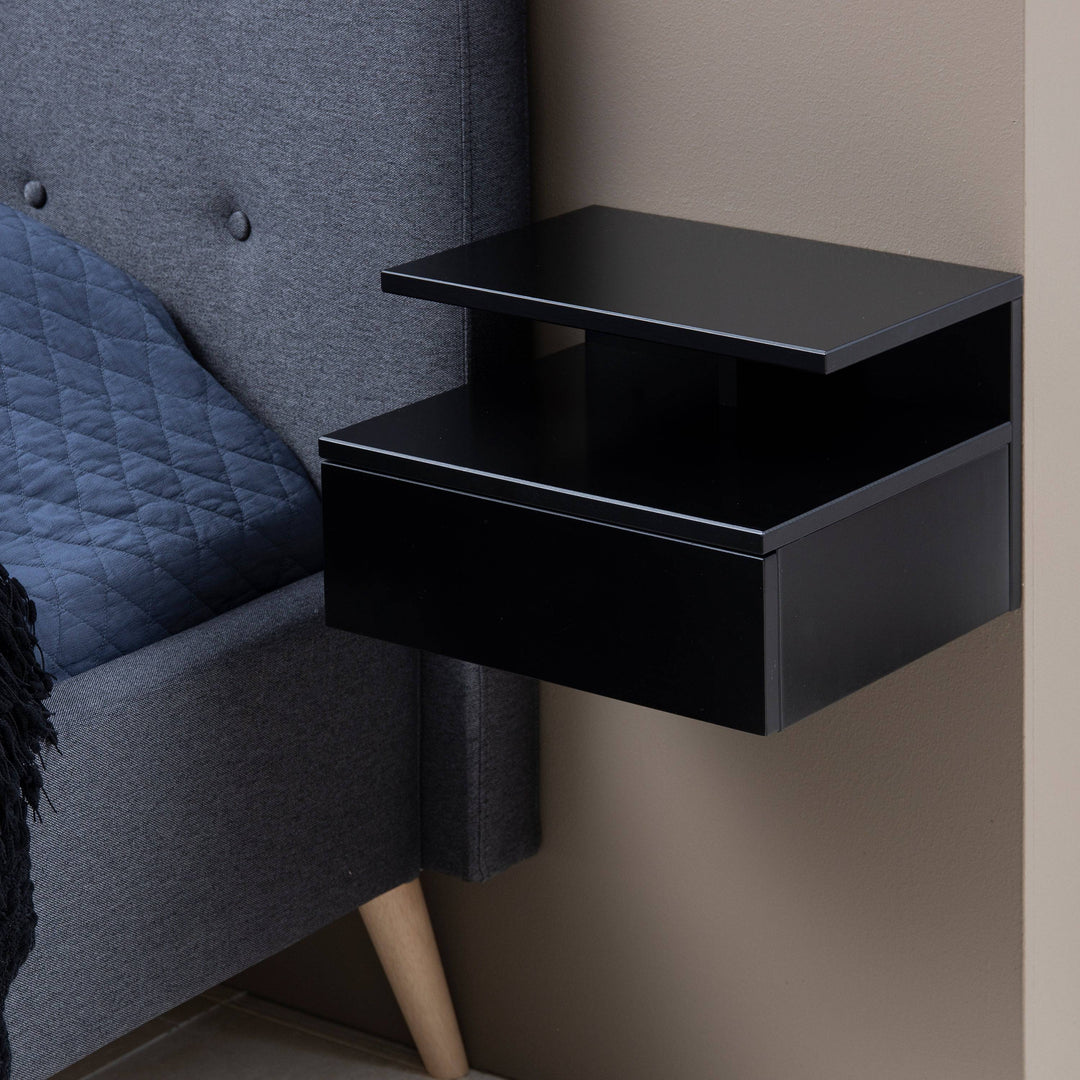 Ashlan Bedside Table with 1 Drawer in Black - TidySpaces