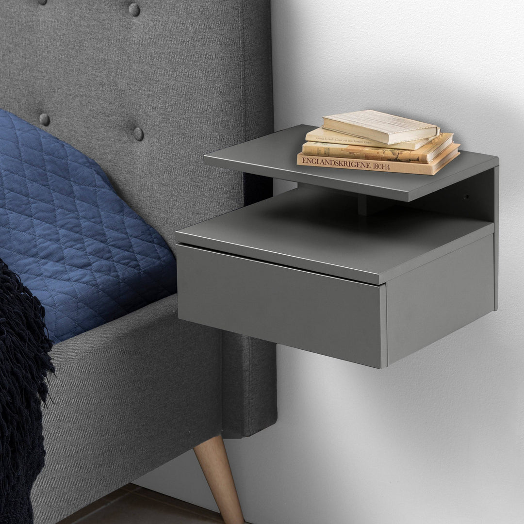 Ashlan Bedside Table with 1 Drawer in Grey - TidySpaces