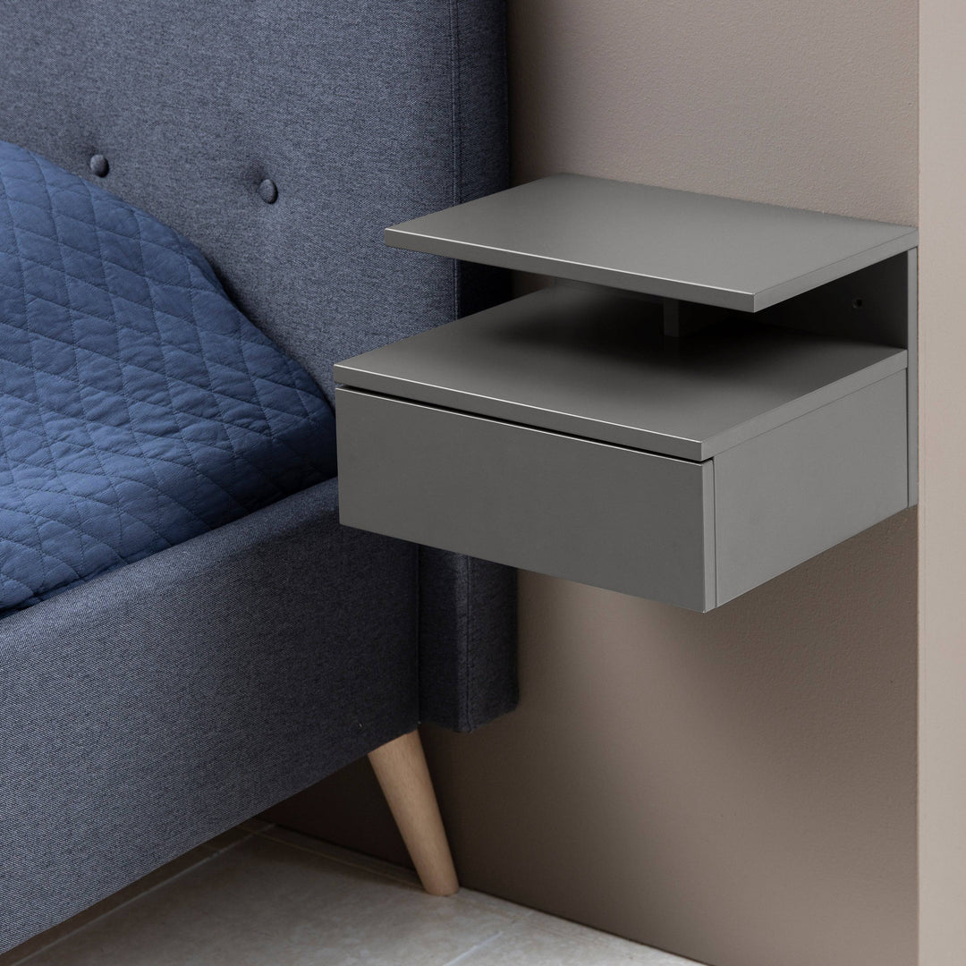 Ashlan Bedside Table with 1 Drawer in Grey - TidySpaces