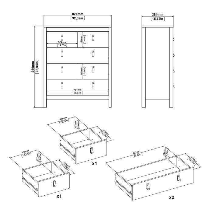 Barcelona 3 Piece Bundle, Bedside, Chest and 3 Door Wardrobe - TidySpaces