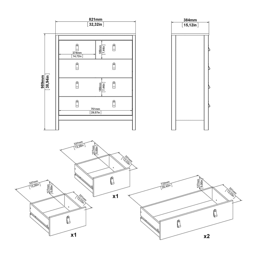 Barcelona Chest 3+2 drawers in White - TidySpaces