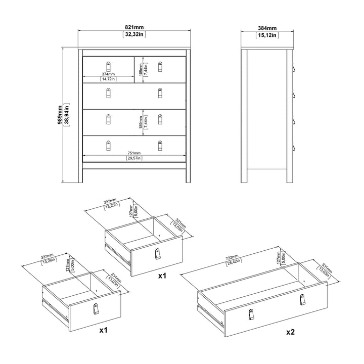 Barcelona Chest 3+2 drawers in White - TidySpaces