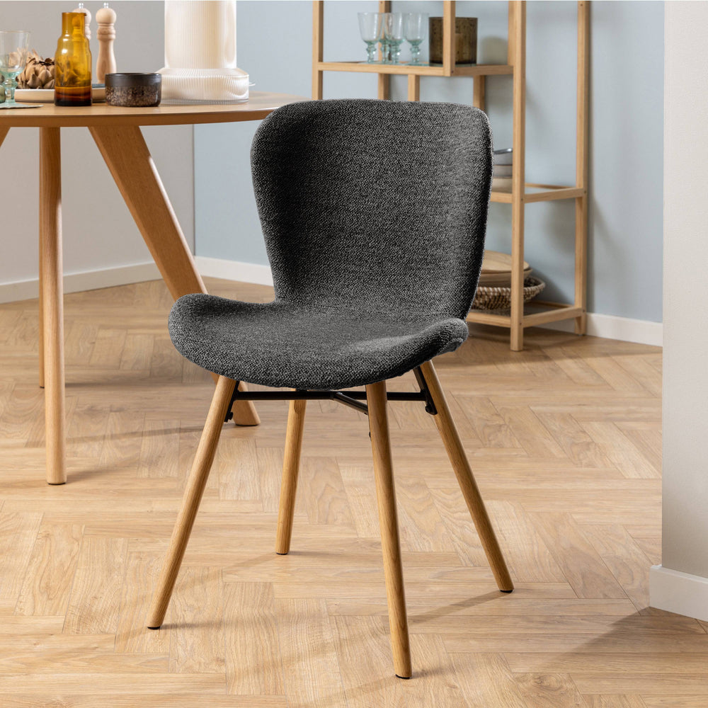 Batilda Dining Chairs with Grey Fabric and Oak Set of 2 - TidySpaces