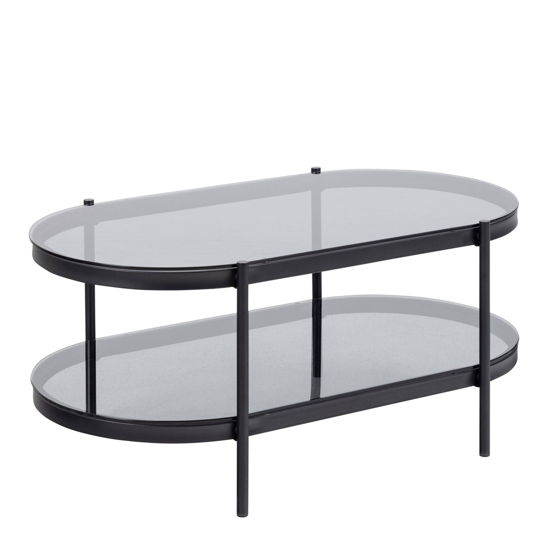 Bayonne Oval Coffee Table with Smoked Glass Top - TidySpaces