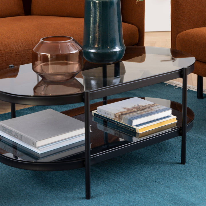 Bayonne Oval Coffee Table with Smoked Glass Top - TidySpaces