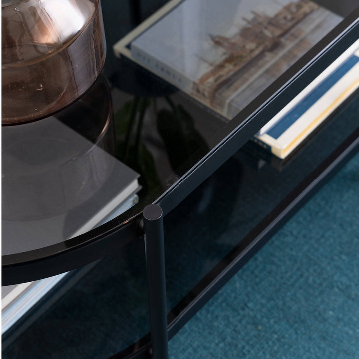 Bayonne Oval Coffee Table with Smoked Glass Top - TidySpaces