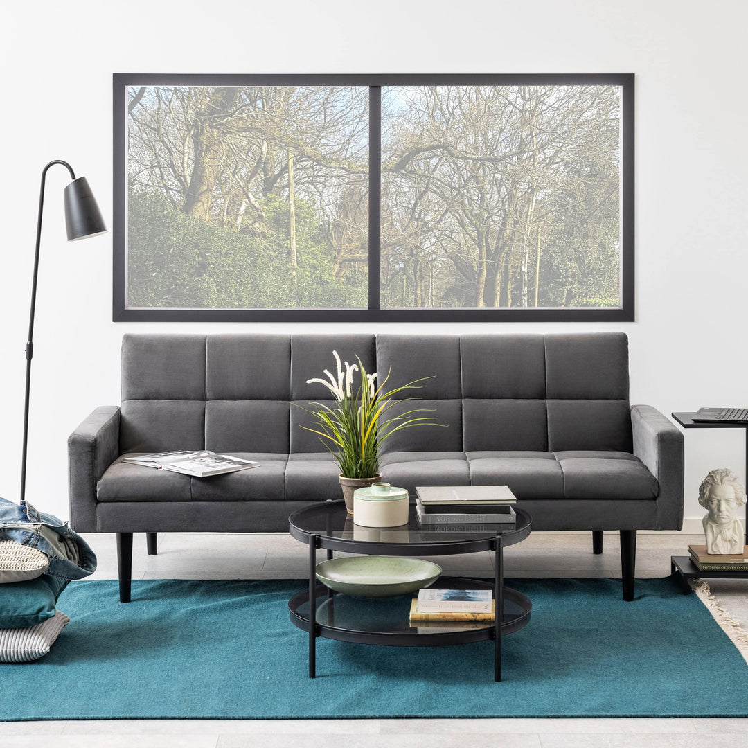 Bayonne Round Coffee Table in Black with Smoked Glass Top - TidySpaces