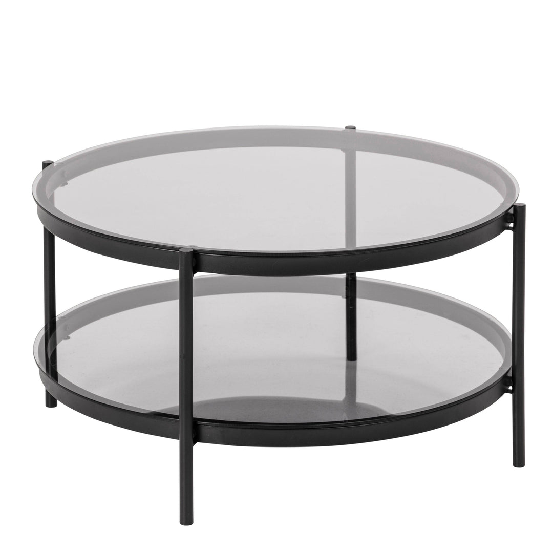 Bayonne Round Coffee Table in Black with Smoked Glass Top - TidySpaces