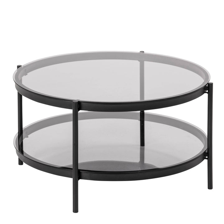 Bayonne Round Coffee Table in Black with Smoked Glass Top - TidySpaces