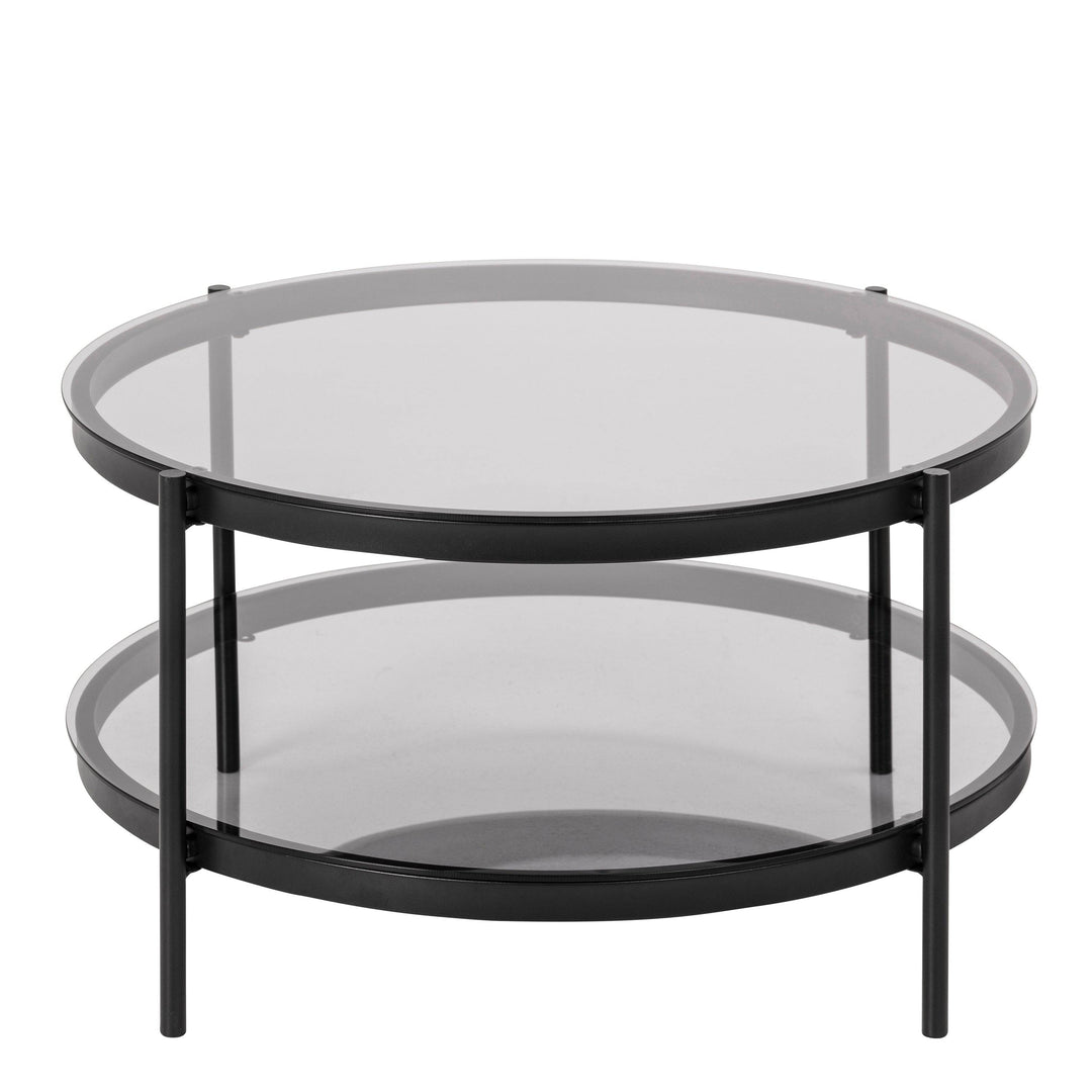 Bayonne Round Coffee Table in Black with Smoked Glass Top - TidySpaces