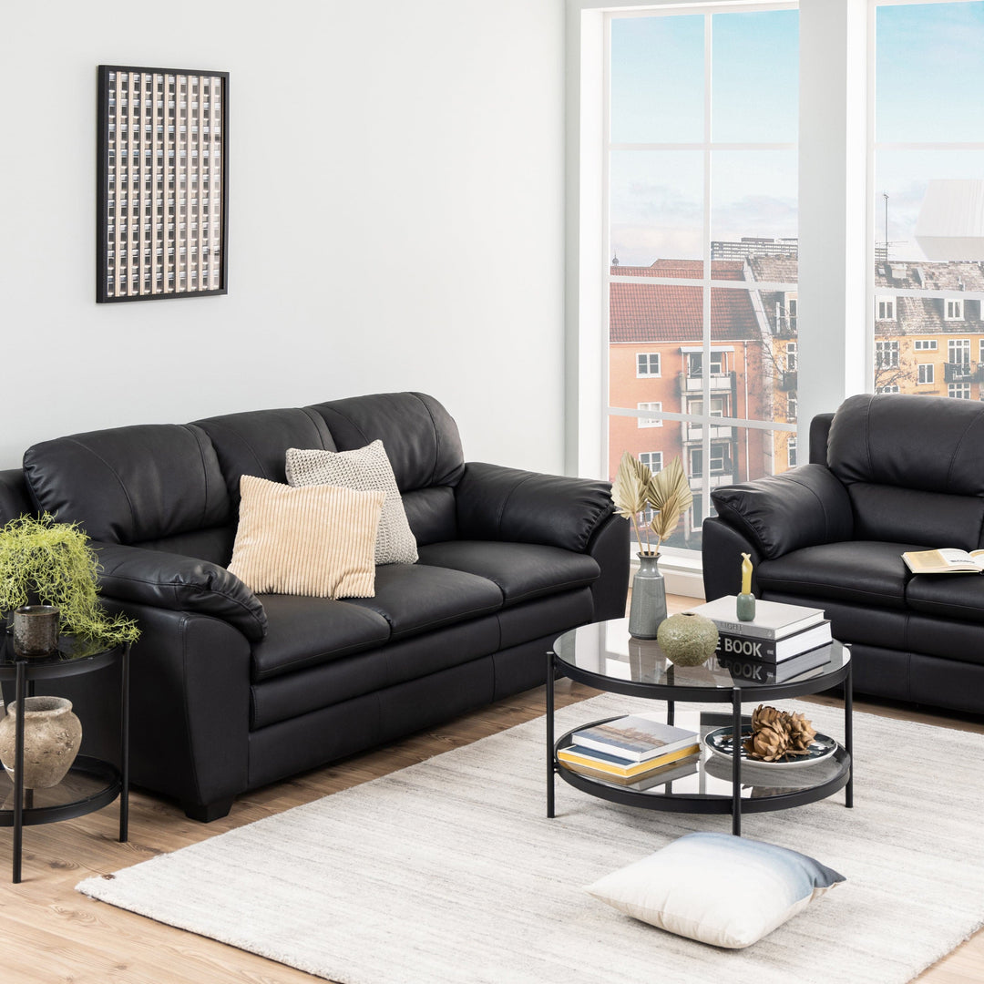 Bayonne Round Coffee Table in Black with Smoked Glass Top - TidySpaces