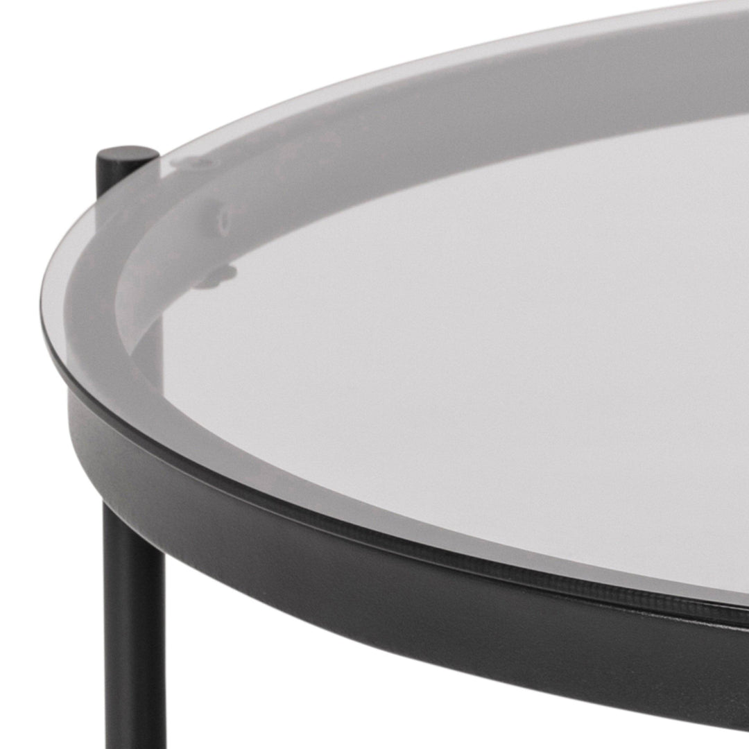 Bayonne Round Coffee Table in Black with Smoked Glass Top - TidySpaces