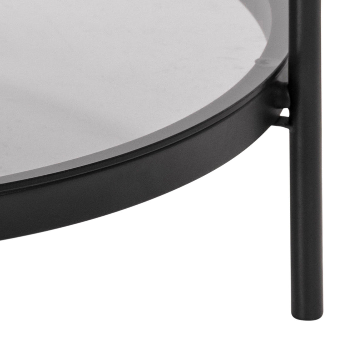 Bayonne Round Coffee Table in Black with Smoked Glass Top - TidySpaces