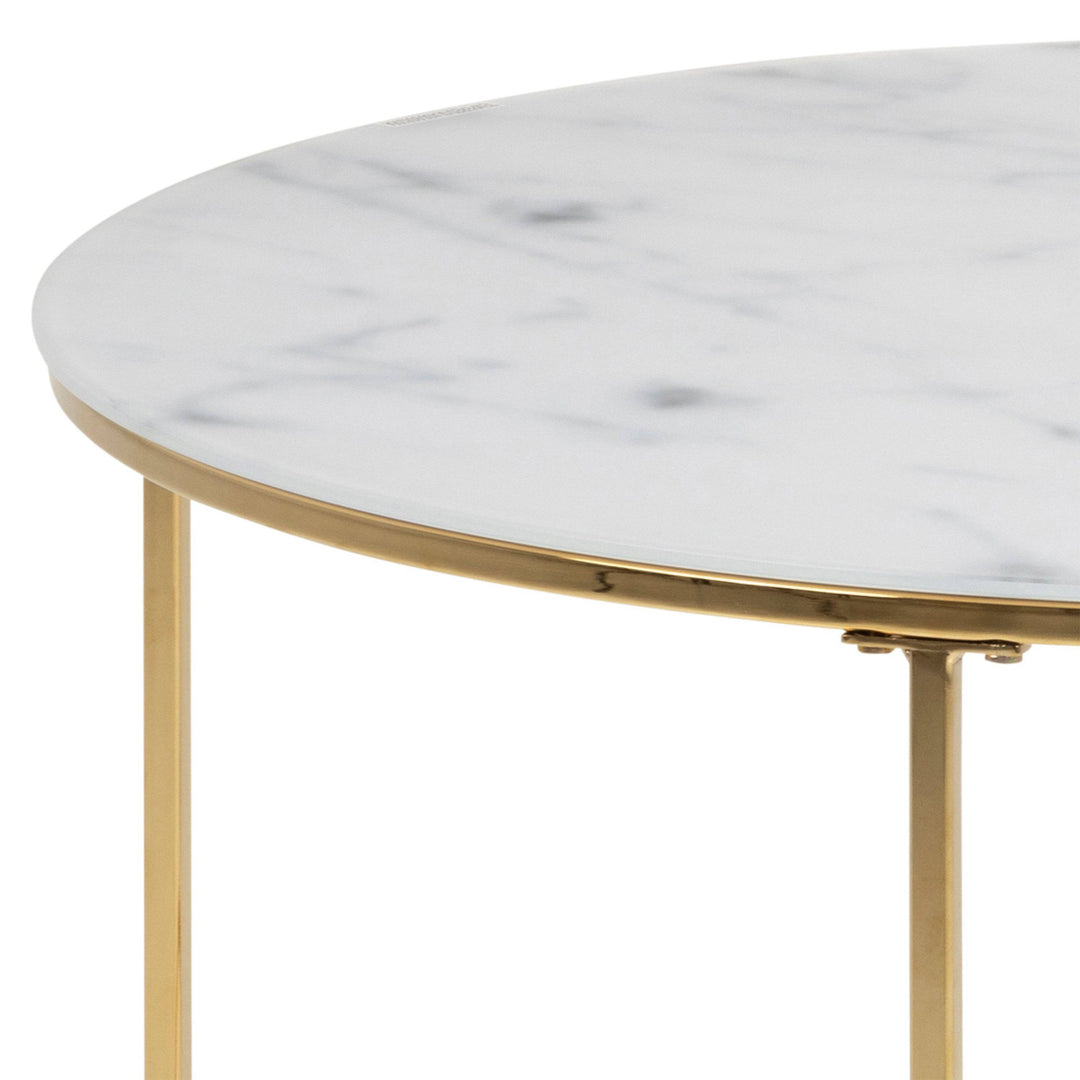 Bolton -A1 Round Coffee Table with White Marble Effect Top & Gold Base - TidySpaces