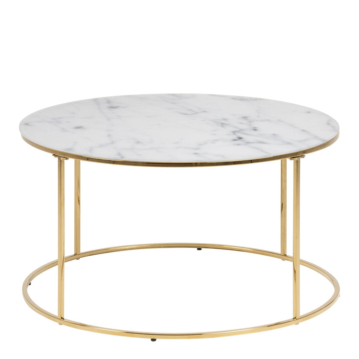 Bolton -A1 Round Coffee Table with White Marble Effect Top & Gold Base - TidySpaces