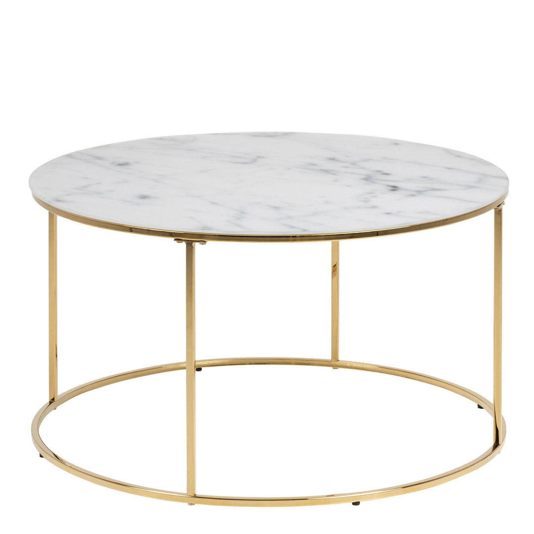 Bolton -A1 Round Coffee Table with White Marble Effect Top & Gold Base - TidySpaces