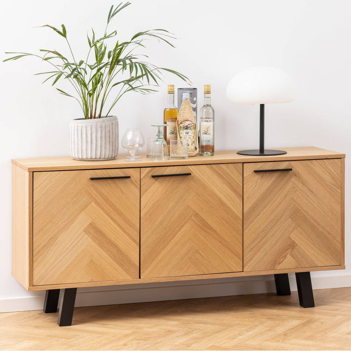 Brighton 3 Door Sideboard in Oak with Herringbone Effect - TidySpaces