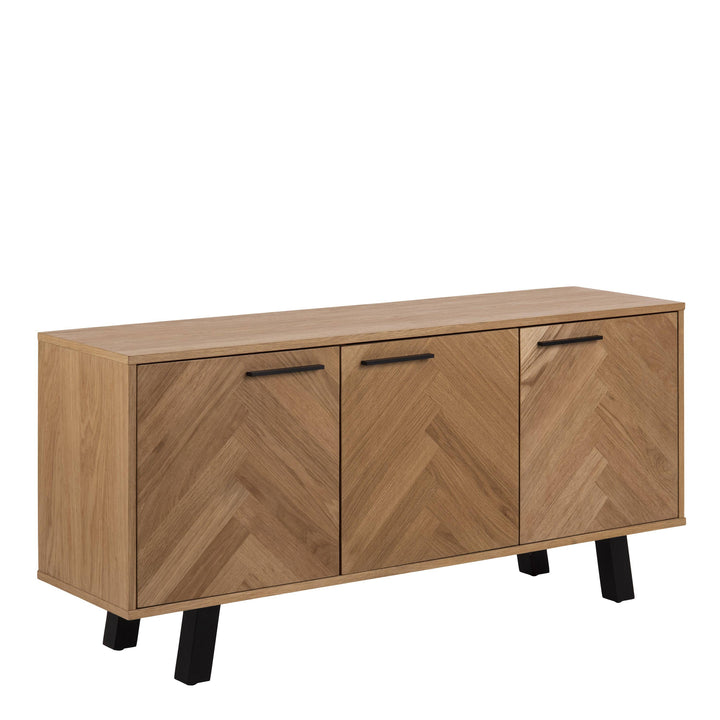 Brighton 3 Door Sideboard in Oak with Herringbone Effect - TidySpaces