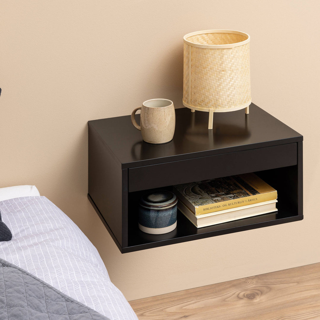 Cholet Square Bedside Table with 1 Drawer in Black - TidySpaces