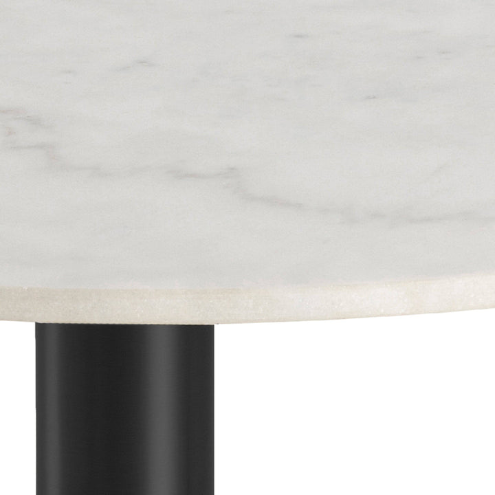 Corby Round Dining Table with White Marble Effect Top & Black Base - TidySpaces