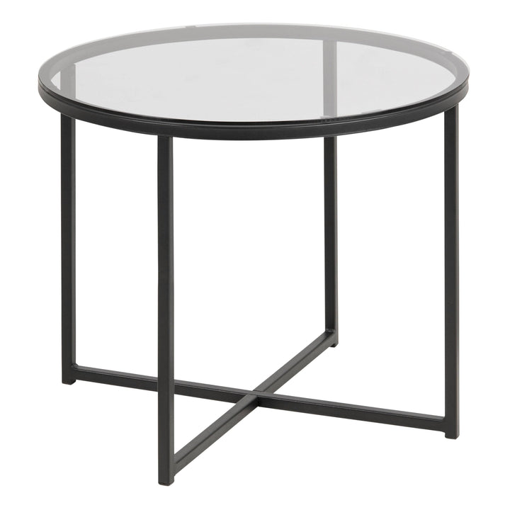 Cross Round Metal Side Table with Smoked Glass Top - TidySpaces