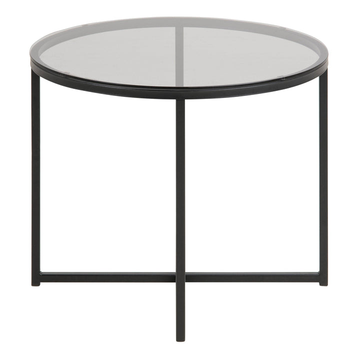 Cross Round Metal Side Table with Smoked Glass Top - TidySpaces