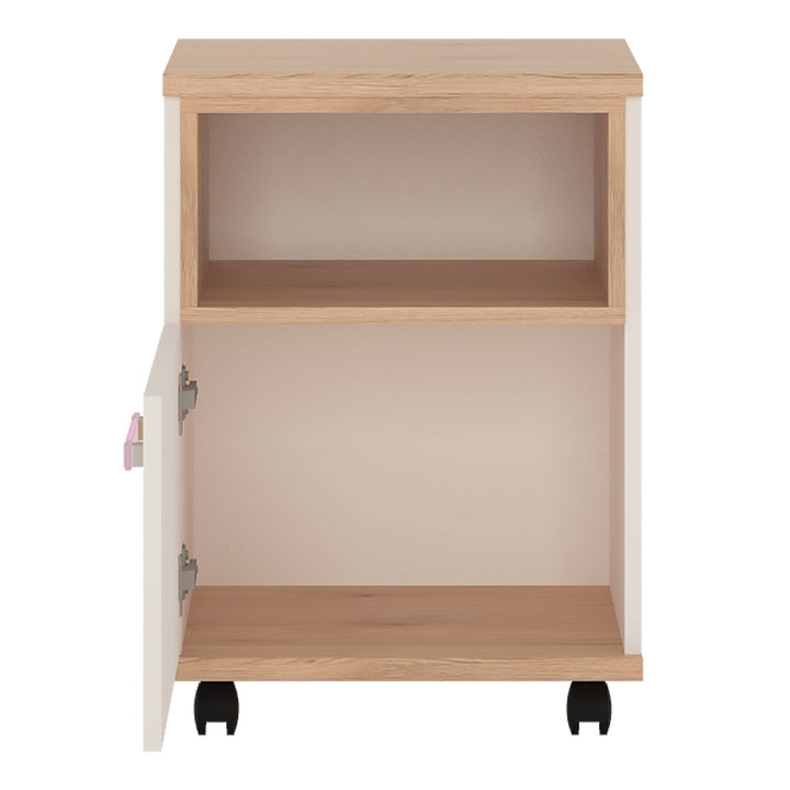 4Kids 1 Door Desk Mobile in Light Oak and white High Gloss (lilac handles)