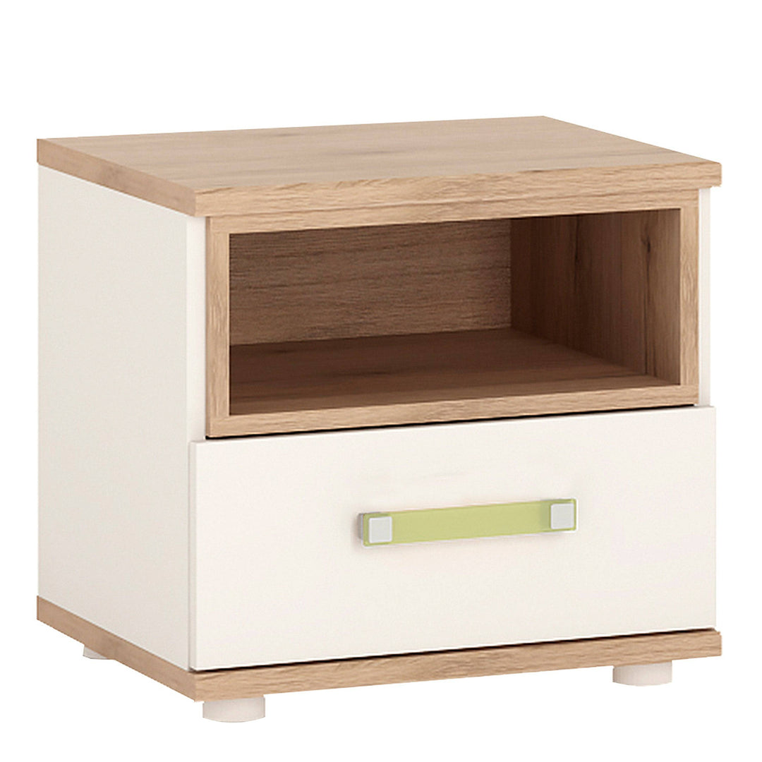 4Kids 1 Drawer bedside Cabinet in Light Oak and white High Gloss (lemon handles) - TidySpaces