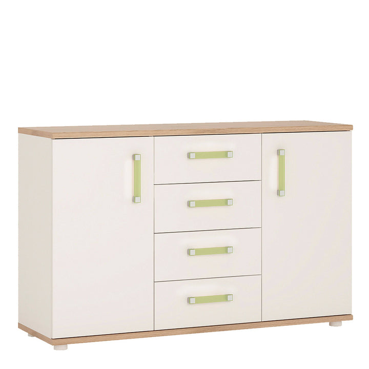 4Kids 2 Door 4 Drawer Sideboard in Light Oak and white High Gloss (lemon handles) - TidySpaces