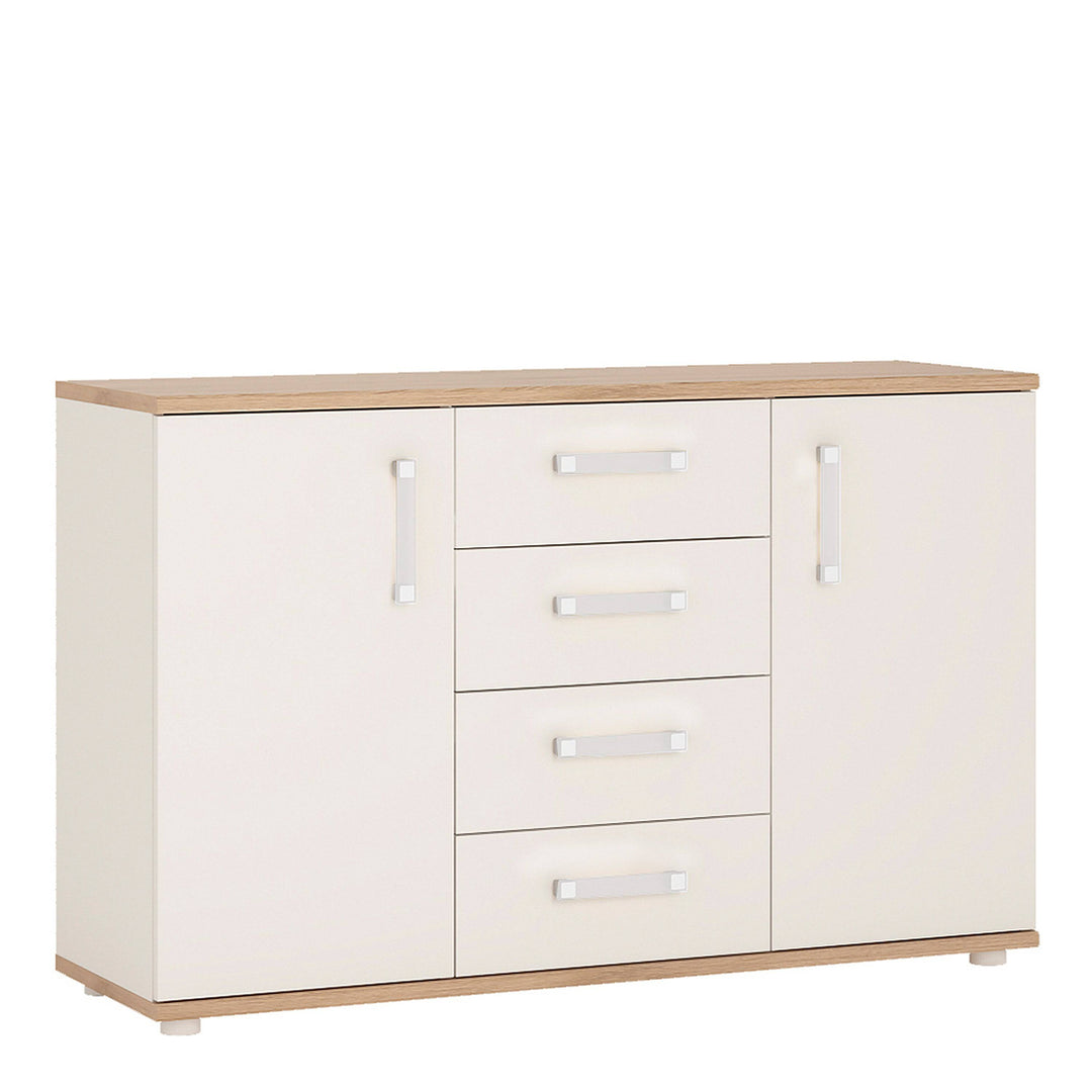 4Kids 2 Door 4 Drawer Sideboard in Light Oak and white High Gloss (opalino handles) - TidySpaces