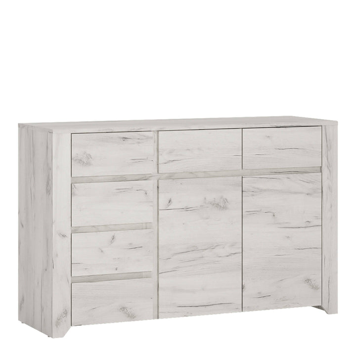 Angel 2 Door 3+3 Drawer Wide Chest in White Craft Oak - TidySpaces