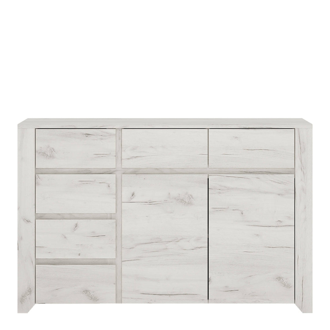 Angel 2 Door 3+3 Drawer Wide Chest in White Craft Oak - TidySpaces