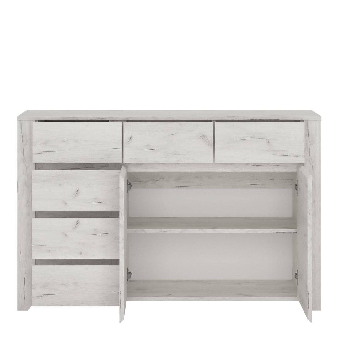 Angel 2 Door 3+3 Drawer Wide Chest in White Craft Oak - TidySpaces