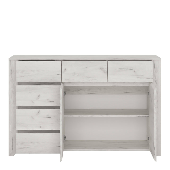 Angel 2 Door 3+3 Drawer Wide Chest in White Craft Oak - TidySpaces