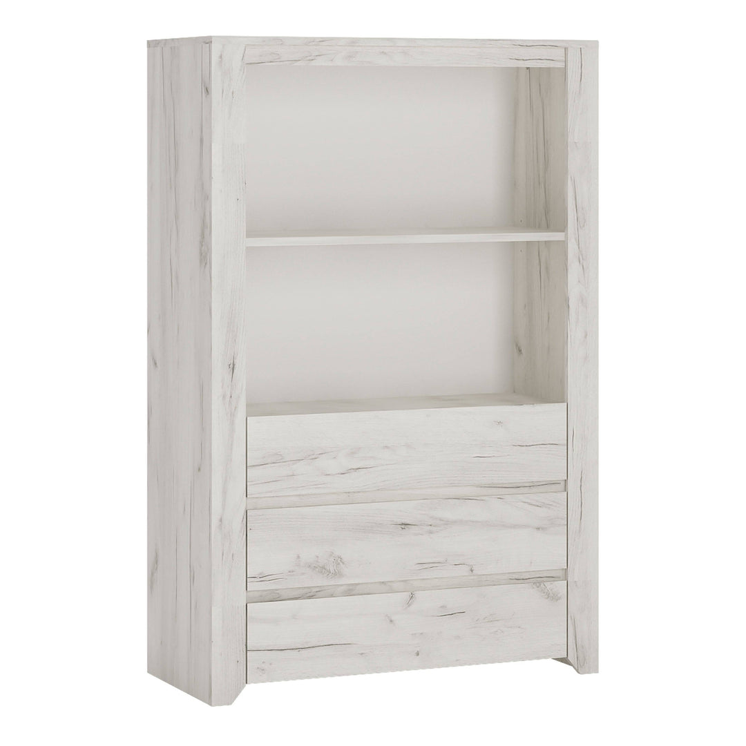 Angel 3 Drawer Cupboard with Open Shelf in White Craft Oak - TidySpaces